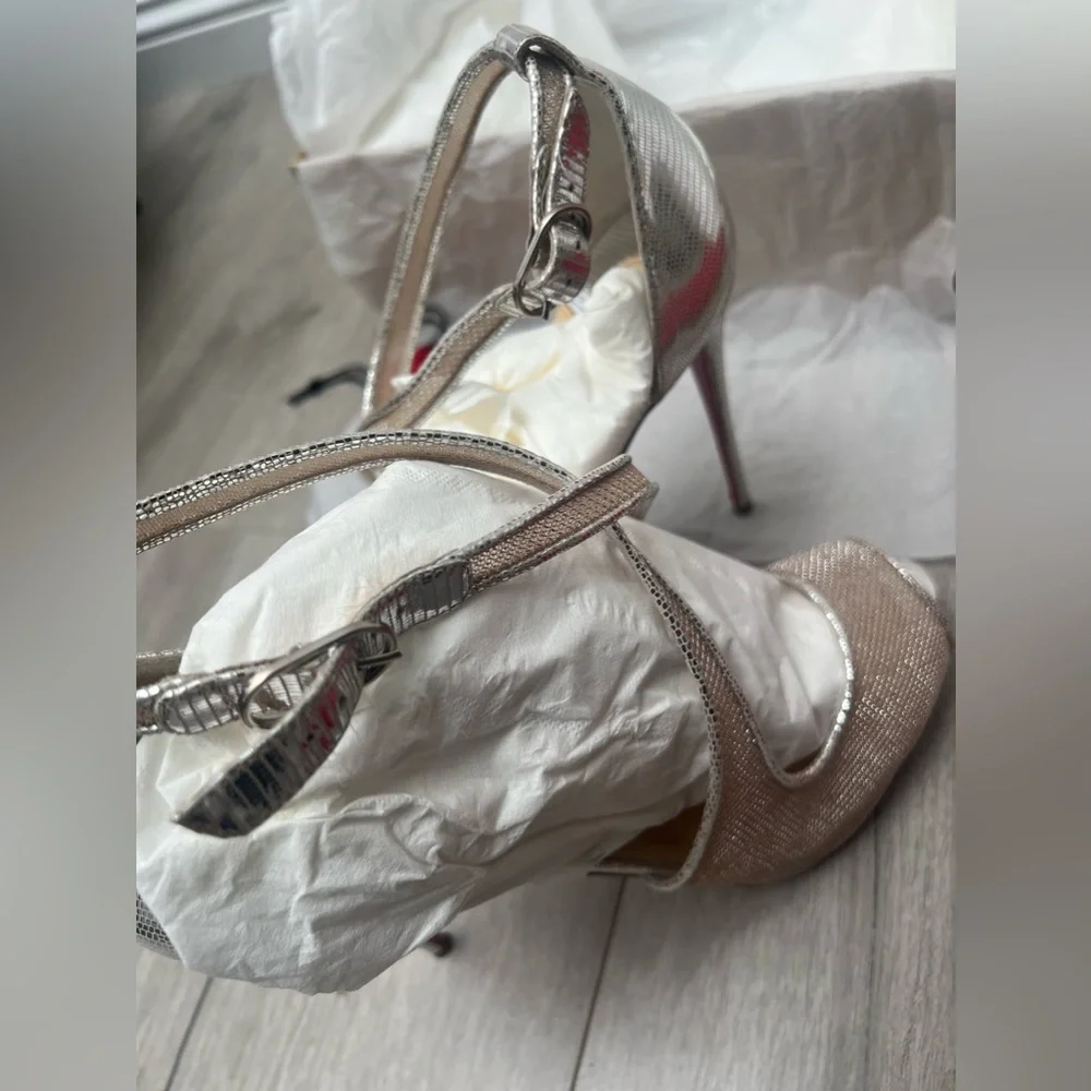 Christian Louboutin Mariacar Mesh Nude Leather Sandals 120 - Size 39.5